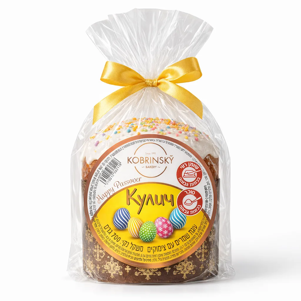 עיצוב תוויות / מדבקה עגולה עבור עוגת שמרים עם צימוקים